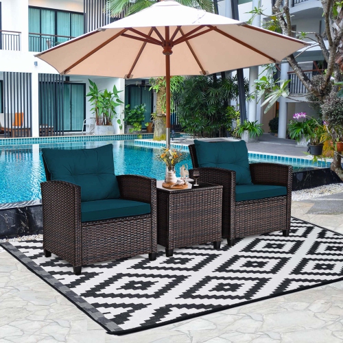 Costway 3PCS Patio Rattan Furniture Set Cushioned Conversation Set Sofa
