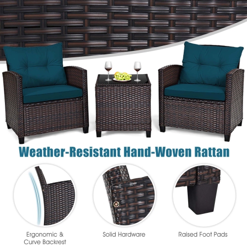 Costway 3PCS Patio Rattan Furniture Set Cushioned Conversation Set Sofa
