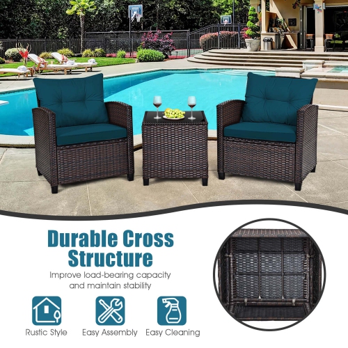 Costway 3PCS Patio Rattan Furniture Set Cushioned Conversation Set Sofa
