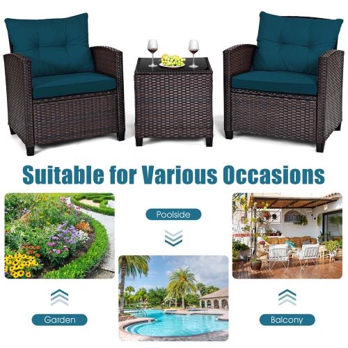 Costway 3PCS Patio Rattan Furniture Set Cushioned Conversation Set Sofa