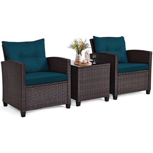 Costway 3PCS Patio Rattan Furniture Set Cushioned Conversation Set Sofa