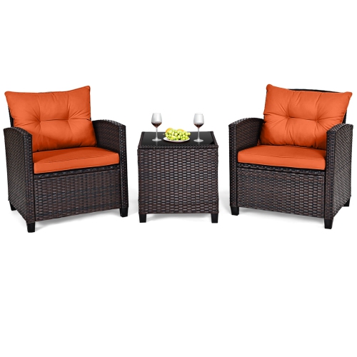 Costway 3PCS Patio Rattan Furniture Set Cushioned Conversation Set Sofa