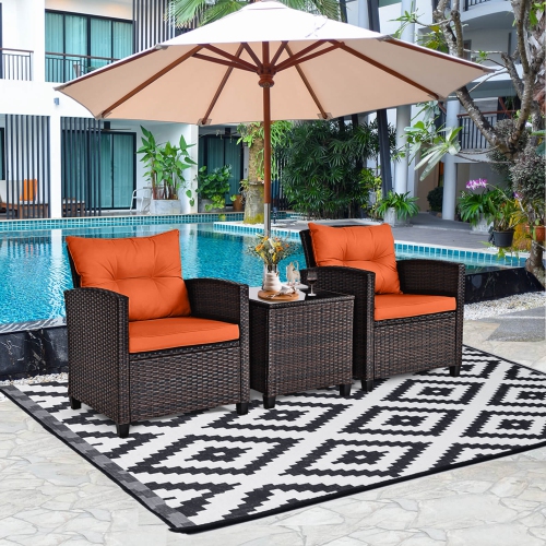 Costway 3PCS Patio Rattan Furniture Set Cushioned Conversation Set Sofa