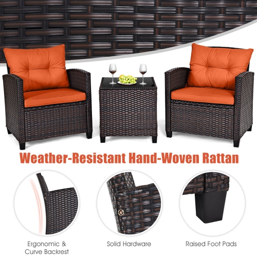 Costway 3PCS Patio Rattan Furniture Set Cushioned Conversation Set Sofa