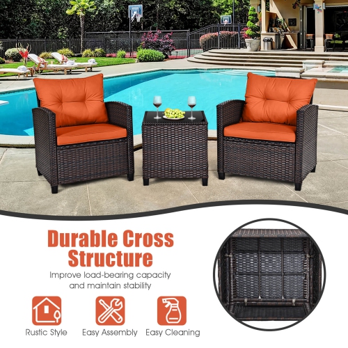 Costway 3PCS Patio Rattan Furniture Set Cushioned Conversation Set Sofa