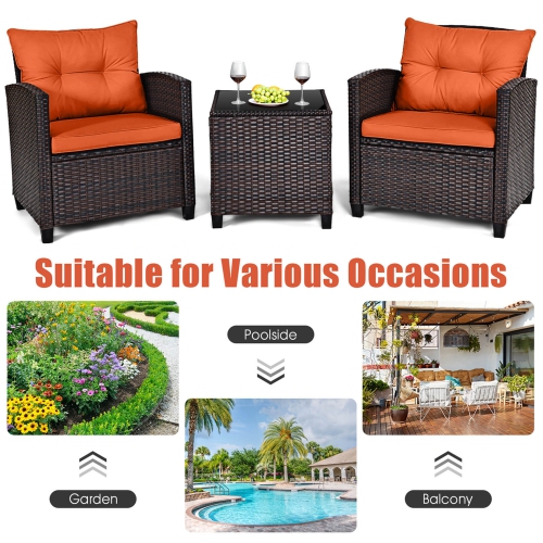Costway 3PCS Patio Rattan Furniture Set Cushioned Conversation Set Sofa