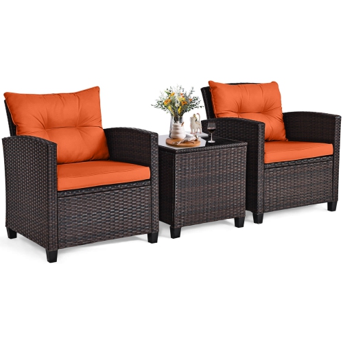 Costway 3PCS Patio Rattan Furniture Set Cushioned Conversation Set Sofa
