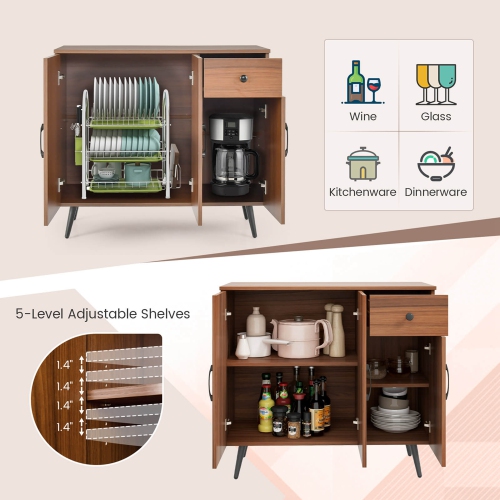 Costway Buffet Cabinet with 3 Doors & Pull-out Drawer Adjustable Shelves Anti-Tipping Kits