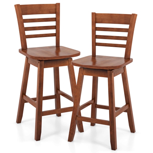 Costway 2 PCS 24.5" Counter Height Bar Chairs Swivel Bar Stools with Hollow Backrest