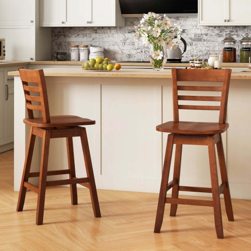 Costway 2 PCS 24.5" Counter Height Bar Chairs Swivel Bar Stools with Hollow Backrest