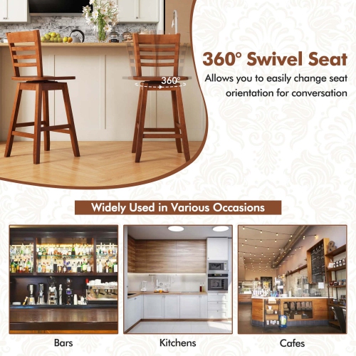 Costway 2 PCS 24.5" Counter Height Bar Chairs Swivel Bar Stools with Hollow Backrest