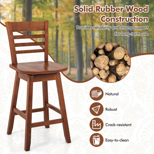 Costway 2 PCS 24.5" Counter Height Bar Chairs Swivel Bar Stools with Hollow Backrest