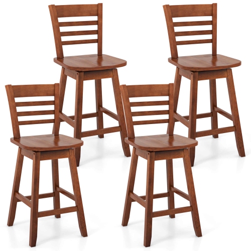 COSTWAY  4 PCs 24.5" Counter Height Bar Chairs Swivel Bar Stools With Hollow Backrest