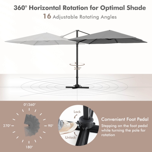 Costway Patio 9.5FT Square Cantilever Offset Hanging Umbrella 2-Tier 360° Outdoor