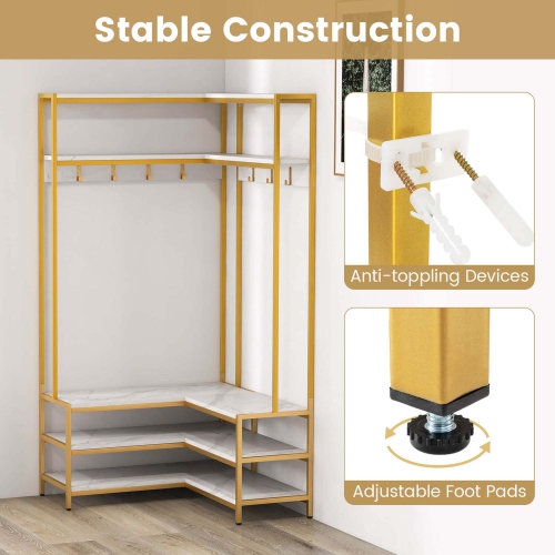 Costway Corner Garment Rack L-shaped Clothes Rack with Open Shelves & Adjustable Foot Pads