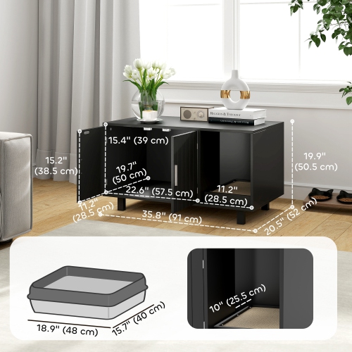 PawHut – Boîte de litière pour chats, meubles de boîte à litière cachée, toilettes de table d’extrémité de la maison pour chats avec tampon à