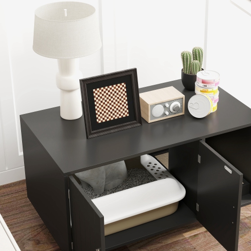 PawHut – Boîte de litière pour chats, meubles de boîte à litière cachée, toilettes de table d’extrémité de la maison pour chats avec tampon à