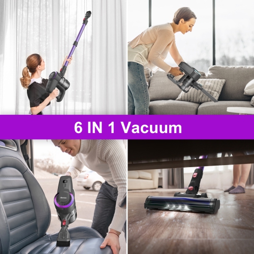 Aspirateur sans fil DEVOAC N300, aspirateur-balai ultraléger 6-en-1, batterie 2200 mAh jusqu'à 40mins heures d'autonomie, puissant aspirateur