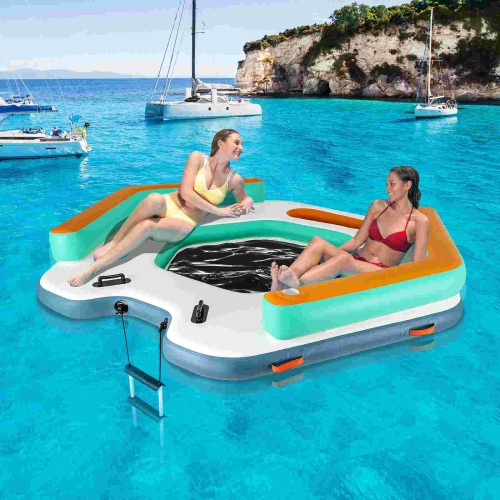 Quai flottant gonflable Goplus 8,7&nbsp;pi avec chaise longue de natation amovible en filet à échelle