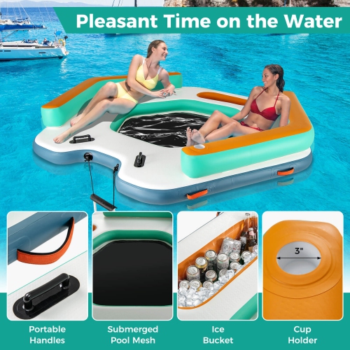 Goplus 8.7 ft Inflatable Floating Dock with Detachable Ladder Mesh Swim Lounge Beach