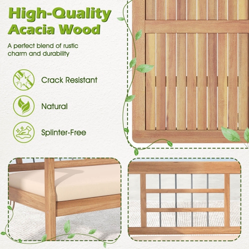 Costway 4 PCS Wood Patio Furniture Set with Soft Seat Cushions Solid Acacia Wood Frame