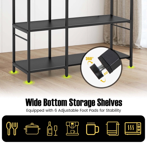 Costway Bakers Rack 5-Tier Coffee Bar Table with 10 S-Shaped Hooks & Power Outlets