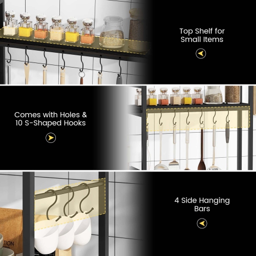 Costway Bakers Rack 5-Tier Coffee Bar Table with 10 S-Shaped Hooks & Power Outlets