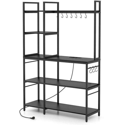 Costway Bakers Rack 5-Tier Coffee Bar Table with 10 S-Shaped Hooks & Power Outlets
