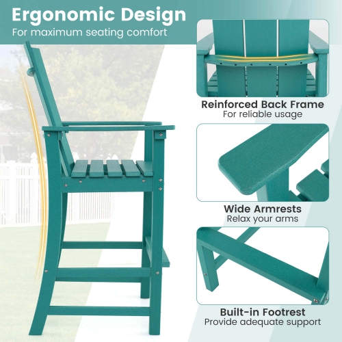 Costway Tall Adirondack Chair with Ergonomic Backrest Armrests & Footrest for Backyard