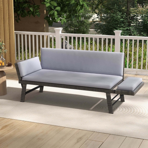 Lit de repos de sofa convertible d'extérieur de Costway avec accoudoirs réglables coussins amovibles