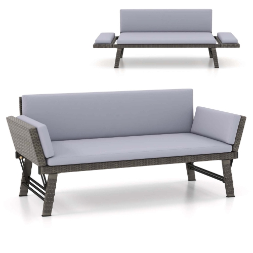 Costway Outdoor Convertible Sofa Daybed with Adjustable Armrests Removable Cushions