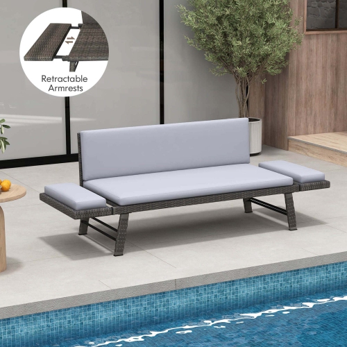 Costway Outdoor Convertible Sofa Daybed with Adjustable Armrests Removable Cushions