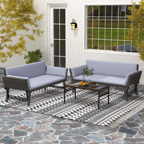 Costway Outdoor Convertible Sofa Daybed with Adjustable Armrests Removable Cushions