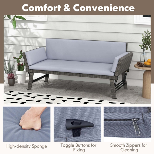 Costway Outdoor Convertible Sofa Daybed with Adjustable Armrests Removable Cushions
