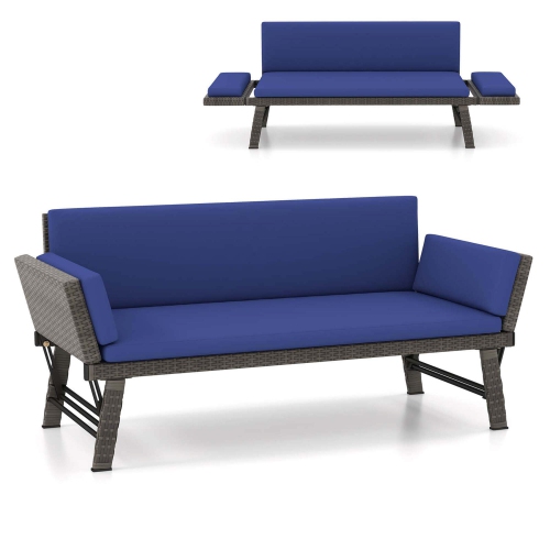 Costway Outdoor Convertible Sofa Daybed with Adjustable Armrests Removable Cushions