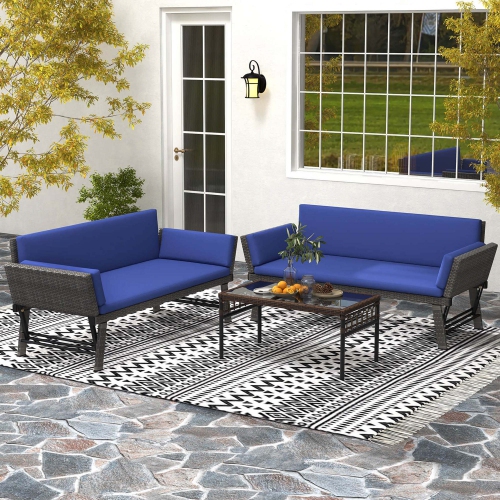 Costway Outdoor Convertible Sofa Daybed with Adjustable Armrests Removable Cushions