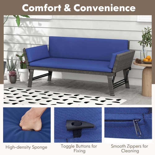 Costway Outdoor Convertible Sofa Daybed with Adjustable Armrests Removable Cushions