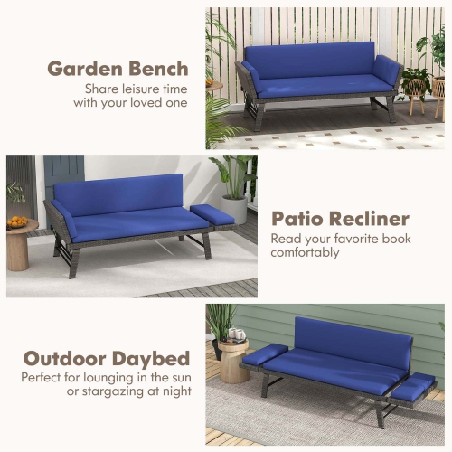 Costway Outdoor Convertible Sofa Daybed with Adjustable Armrests Removable Cushions