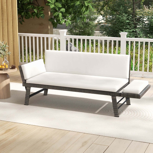 COSTWAY  Outdoor Convertible Sofa Daybed With Adjustable Armrests Removable Cushions