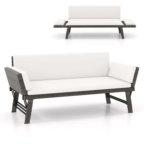 Costway Outdoor Convertible Sofa Daybed with Adjustable Armrests Removable Cushions