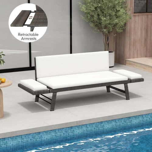 Costway Outdoor Convertible Sofa Daybed with Adjustable Armrests Removable Cushions