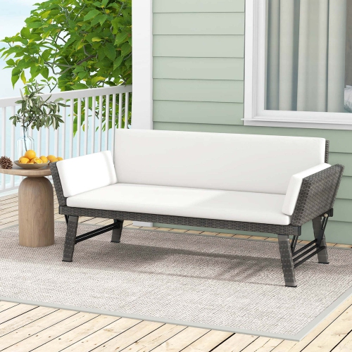 Costway Outdoor Convertible Sofa Daybed with Adjustable Armrests Removable Cushions