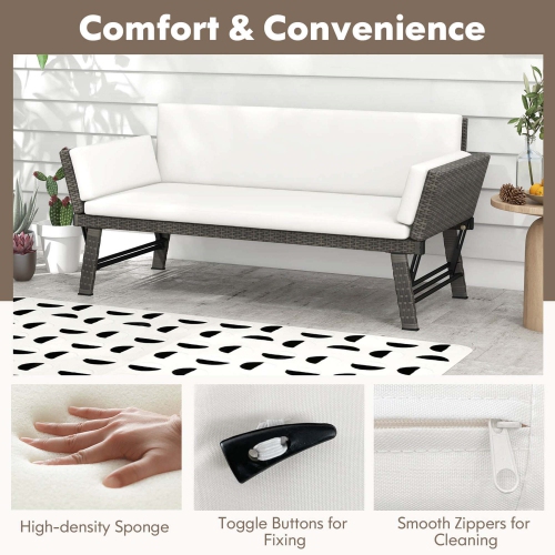 Costway Outdoor Convertible Sofa Daybed with Adjustable Armrests Removable Cushions
