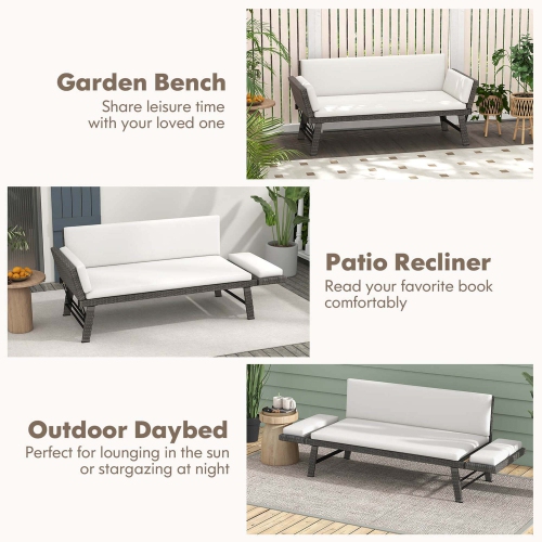 Costway Outdoor Convertible Sofa Daybed with Adjustable Armrests Removable Cushions