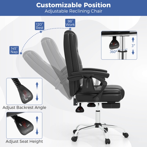 Costway Massage Adjustable Executive Chair 400 LBS Big & Tall Office Chair Black