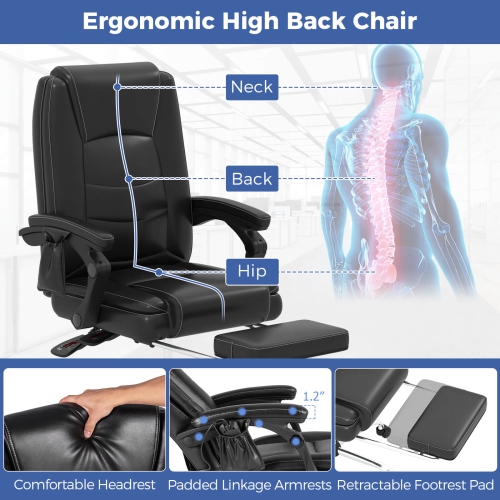 Costway Massage Adjustable Executive Chair 400 LBS Big & Tall Office Chair Black