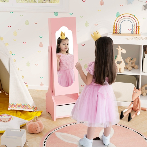 Armoire à bijoux pour enfants avec tiroir à miroir pleine longueur à 2 angles d'inclinaison ajustables de Costway