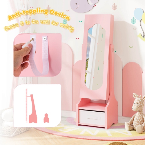 Armoire à bijoux pour enfants avec tiroir à miroir pleine longueur à 2 angles d'inclinaison ajustables de Costway