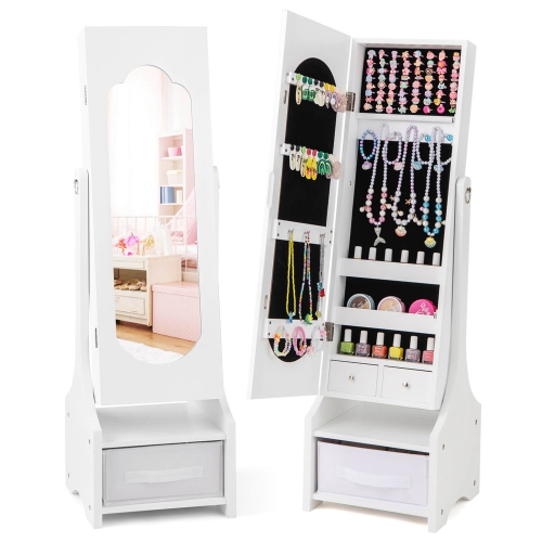 Armoire à bijoux pour enfants avec tiroir à miroir pleine longueur à 2 angles d'inclinaison ajustables de Costway
