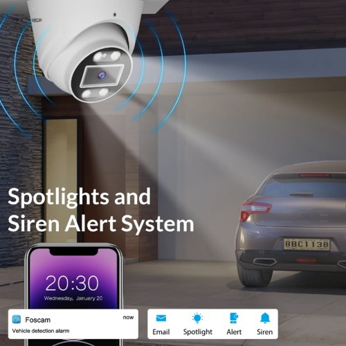 Foscam – Ensemble de caméras intelligentes 5&nbsp;Mpx HD FN9108E-T4-2T 8 canaux avec disque dur 2&nbsp;To et 4pcs caméras turret 5&nbsp;Mpx